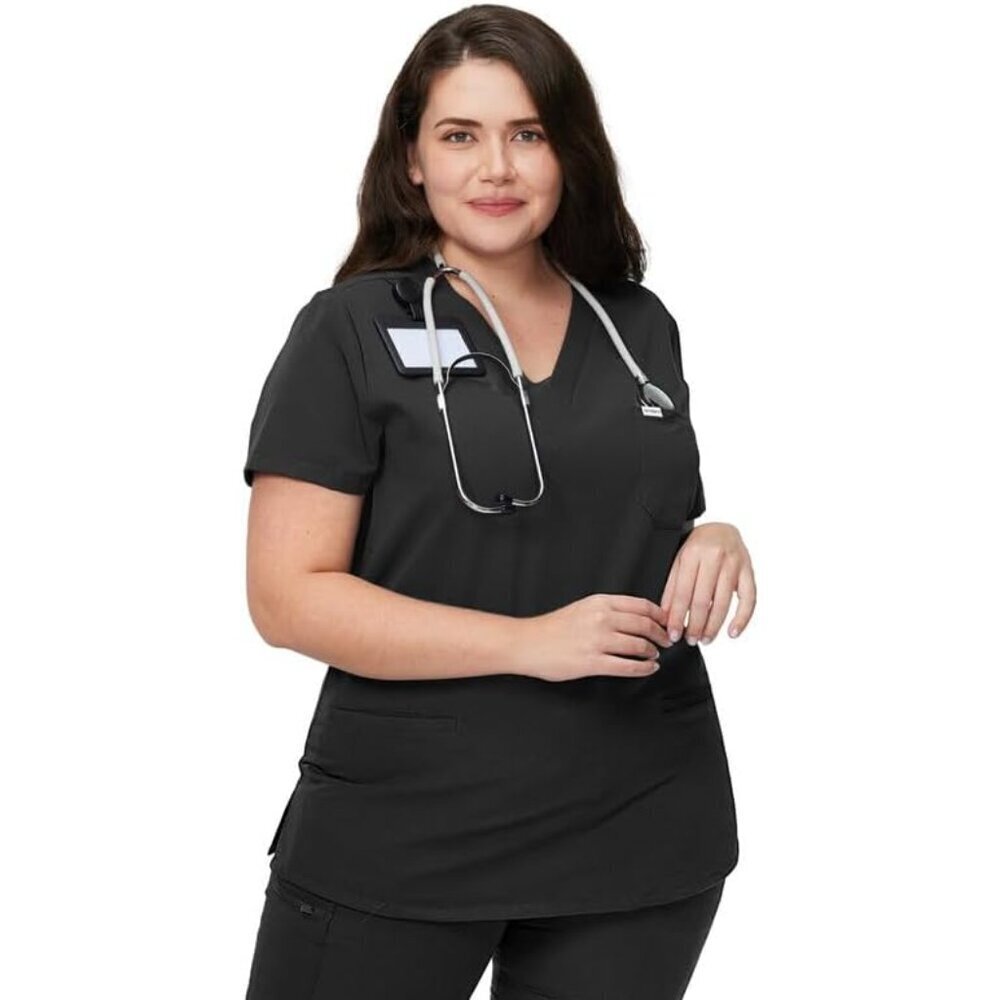 Women Scrub Tops Soft Stretch V-Neck with Pockets for Medical Professionals